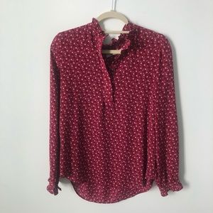 LOFT Red Long Sleeve Blouse Medium